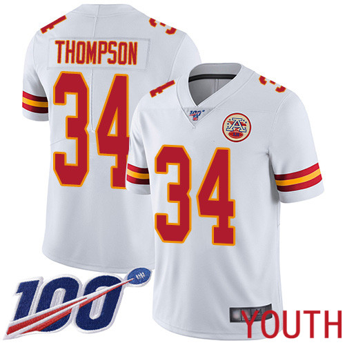 Youth Kansas City Chiefs 34 Thompson Darwin White Vapor Untouchable Limited Player 100th Season Football Nike NFL Jersey